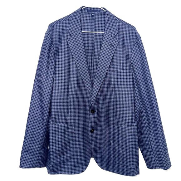 J.Crew Ludlow Moon Worsted Wool Cotton Blend Checked Blazer - Navy/Gray 42S